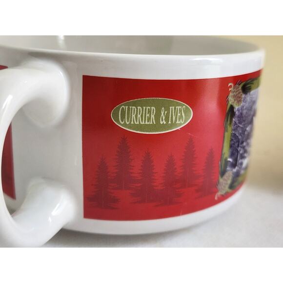 SOUP BOWLS-CURRIER & IVES-HOUSTON HARVEST-Holiday Design-Winter Skating-Set of 2 - Picture 4 of 13